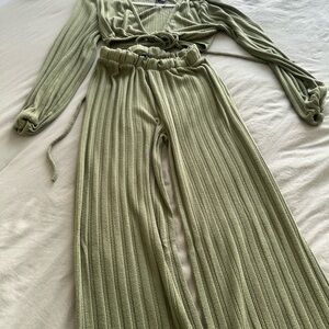 Olive Green Ribbed Knit 2 Piece Set